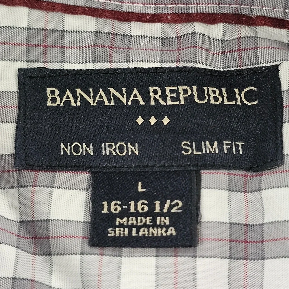 Banana Republic White Plaid Slim-Fit Noniron Long Sleeve Button-Up Shirt Mens L